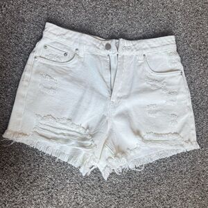 off white boutique distressed denim shorts